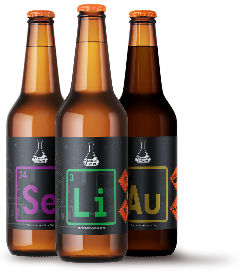 3 flesjes bier met Chemical Brewers label
